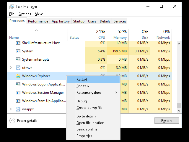 Restart Windows Explorer